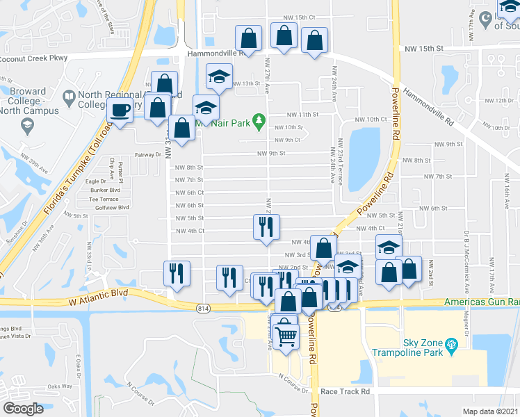 map of restaurants, bars, coffee shops, grocery stores, and more near 2710 Northwest 6th Street in Pompano Beach