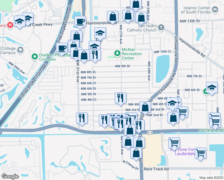 map of restaurants, bars, coffee shops, grocery stores, and more near 2768 Northwest 6th Street in Pompano Beach