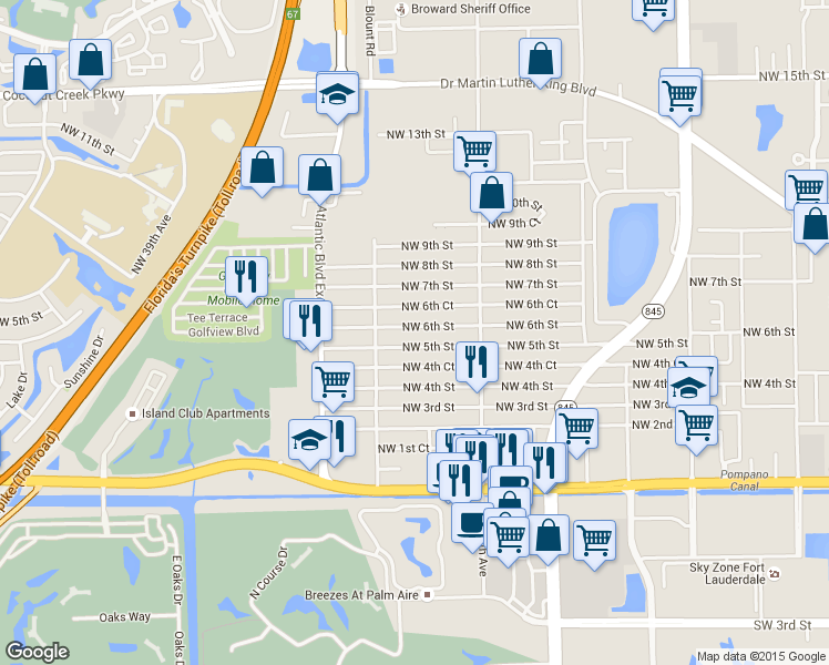 map of restaurants, bars, coffee shops, grocery stores, and more near 2768 Northwest 6th Street in Pompano Beach
