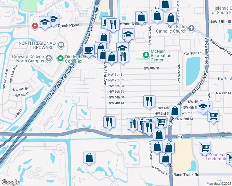 map of restaurants, bars, coffee shops, grocery stores, and more near 3026 Northwest 6th Street in Pompano Beach