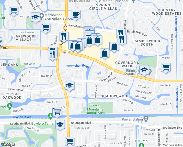 map of restaurants, bars, coffee shops, grocery stores, and more near 9188 West Atlantic Boulevard in Coral Springs