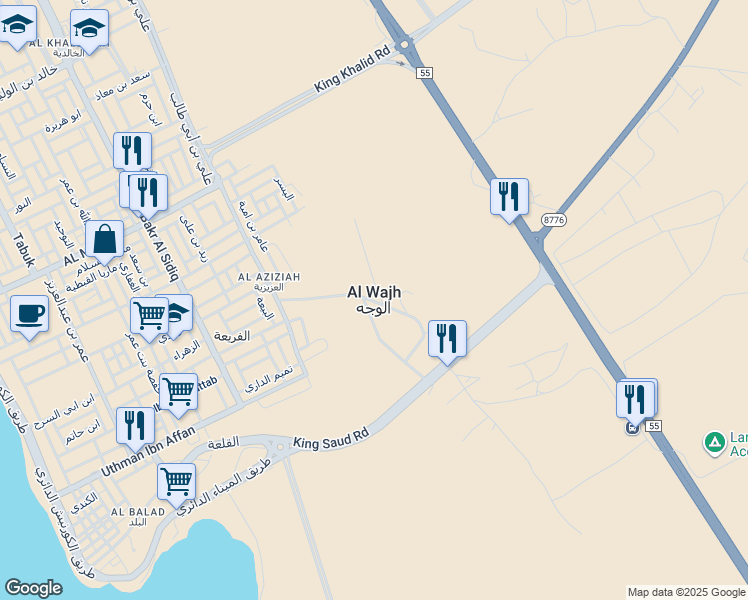 map of restaurants, bars, coffee shops, grocery stores, and more near in Al Wajh