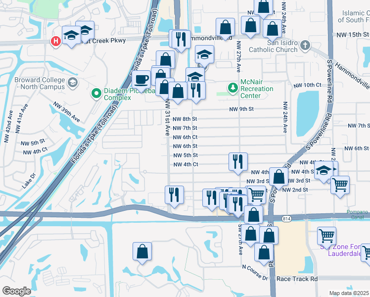 map of restaurants, bars, coffee shops, grocery stores, and more near 3026 Northwest 6th Street in Pompano Beach