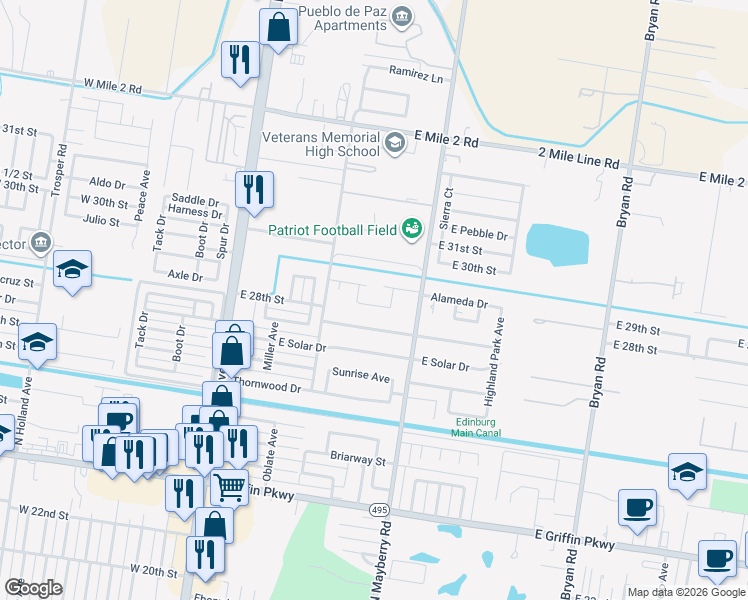 map of restaurants, bars, coffee shops, grocery stores, and more near 609 East 28th Street in Mission