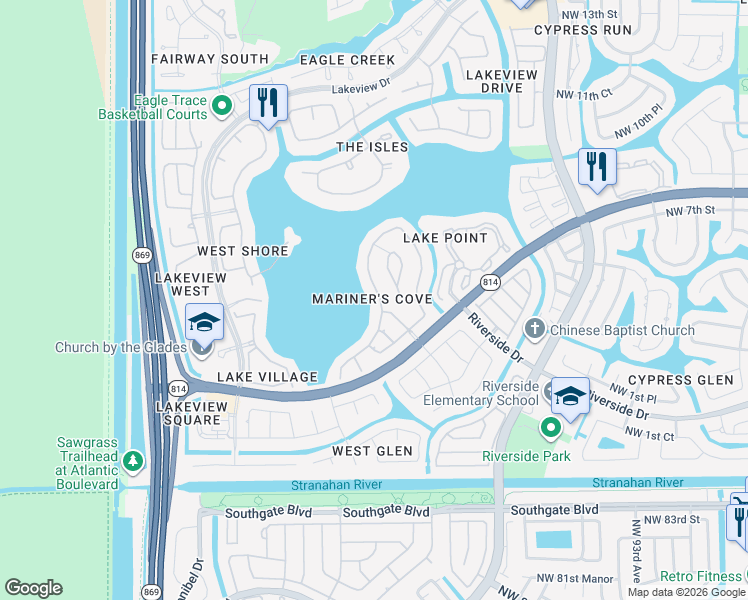 map of restaurants, bars, coffee shops, grocery stores, and more near 436 Northwest 120th Drive in Coral Springs
