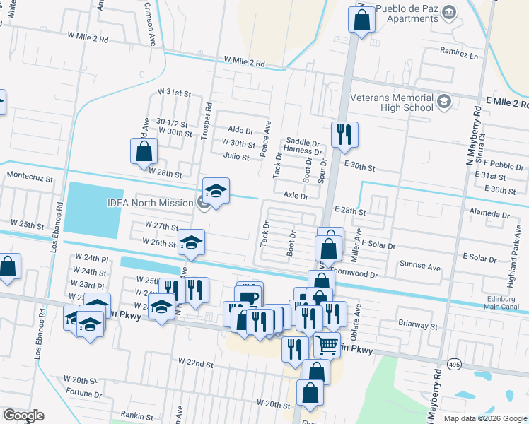 map of restaurants, bars, coffee shops, grocery stores, and more near 2803 Tack Drive in Mission