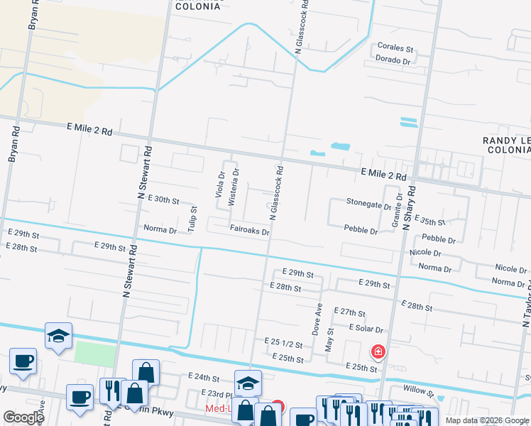 map of restaurants, bars, coffee shops, grocery stores, and more near 3003 North Glasscock Road in Mission