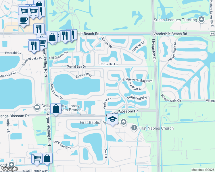 map of restaurants, bars, coffee shops, grocery stores, and more near 2885 Citrus Lake Drive in Naples