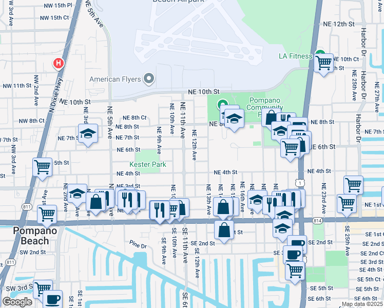map of restaurants, bars, coffee shops, grocery stores, and more near 509 Northeast 12th Avenue in Pompano Beach