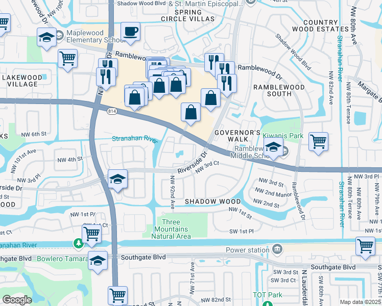 map of restaurants, bars, coffee shops, grocery stores, and more near 9000 West Atlantic Boulevard in Coral Springs