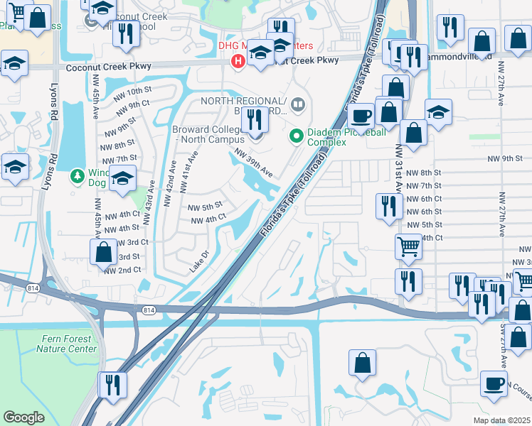 map of restaurants, bars, coffee shops, grocery stores, and more near 466 Sunshine Drive in Coconut Creek