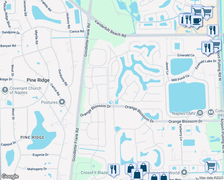 map of restaurants, bars, coffee shops, grocery stores, and more near 1720 San Bernadino Way in Naples