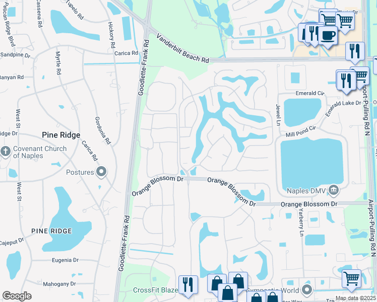 map of restaurants, bars, coffee shops, grocery stores, and more near 1720 San Bernadino Way in Naples