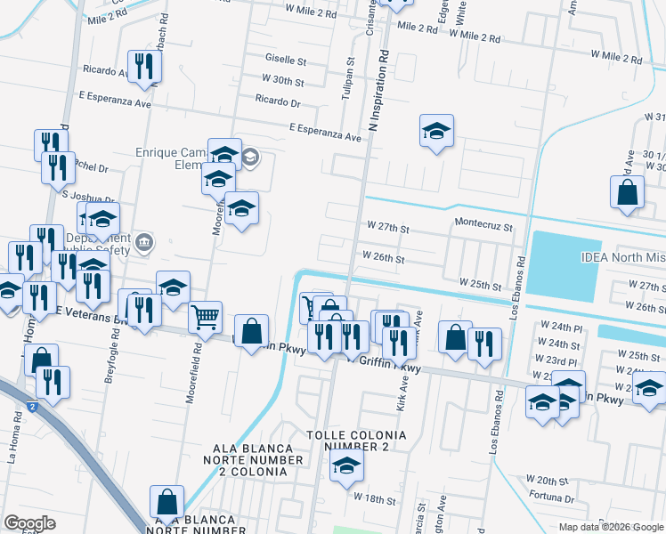 map of restaurants, bars, coffee shops, grocery stores, and more near 1907 West 25th 1/2 Street in Mission