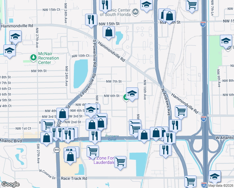 map of restaurants, bars, coffee shops, grocery stores, and more near 1860 Northwest 6th Street in Pompano Beach