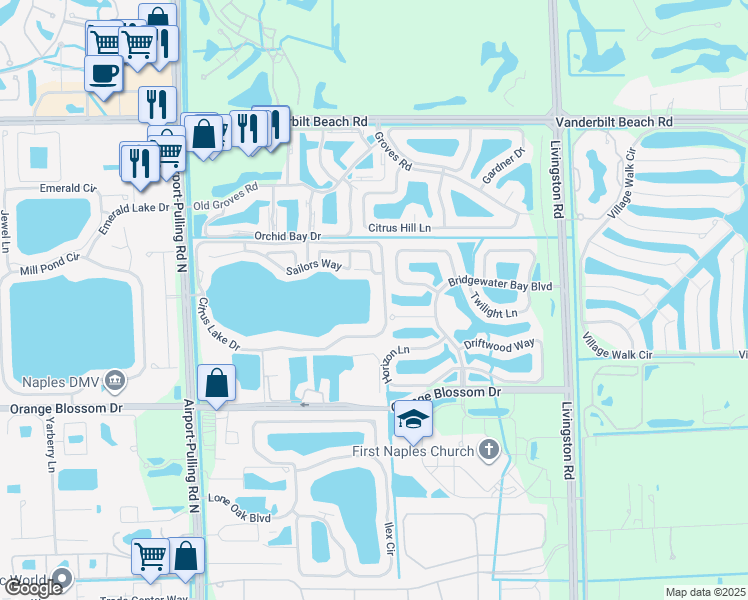 map of restaurants, bars, coffee shops, grocery stores, and more near 2885 Citrus Lake Drive in Naples