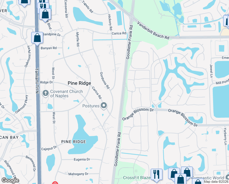 map of restaurants, bars, coffee shops, grocery stores, and more near 506 Gordonia Road in Naples