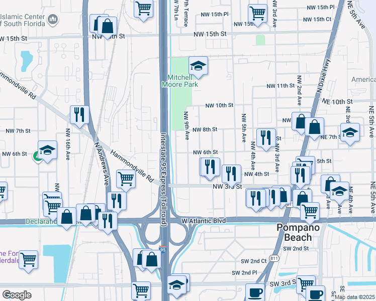 map of restaurants, bars, coffee shops, grocery stores, and more near 521 Northwest 9th Avenue in Pompano Beach
