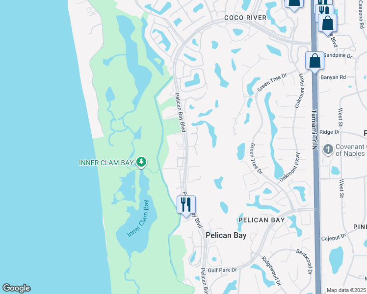 map of restaurants, bars, coffee shops, grocery stores, and more near 7281 Pelican Bay Boulevard in Naples