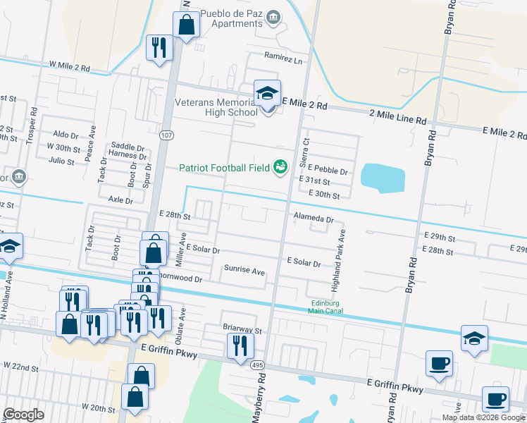 map of restaurants, bars, coffee shops, grocery stores, and more near 609 East 28th Street in Mission