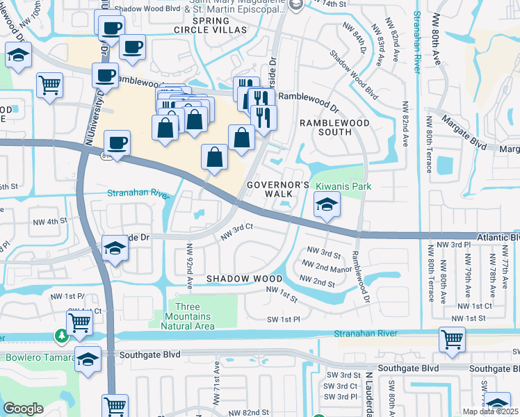 map of restaurants, bars, coffee shops, grocery stores, and more near in Coral Springs