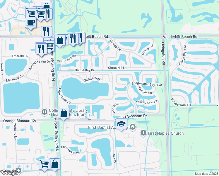 map of restaurants, bars, coffee shops, grocery stores, and more near 2875 Citrus Lake Drive in Naples