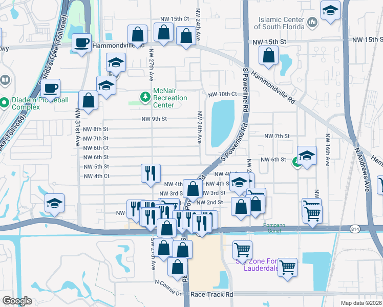 map of restaurants, bars, coffee shops, grocery stores, and more near 2419 Northwest 6th Street in Pompano Beach