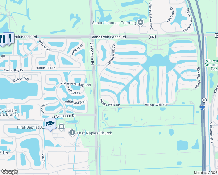 map of restaurants, bars, coffee shops, grocery stores, and more near 3647 El Segundo Court in Naples