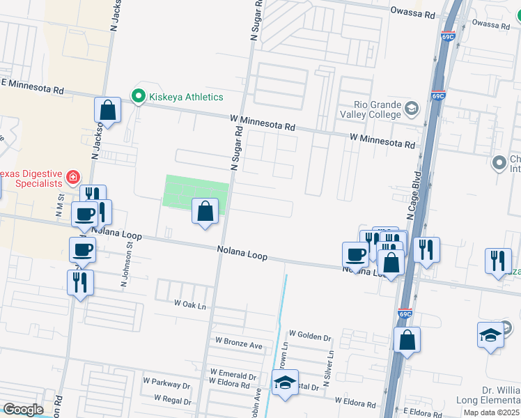 map of restaurants, bars, coffee shops, grocery stores, and more near 612 West Nolana Loop in Pharr