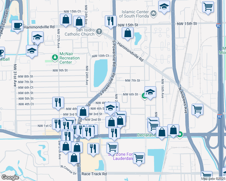 map of restaurants, bars, coffee shops, grocery stores, and more near 2201 Northwest 5th Street in Pompano Beach