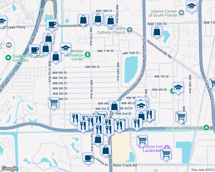 map of restaurants, bars, coffee shops, grocery stores, and more near 2531 Northwest 5th Street in Pompano Beach