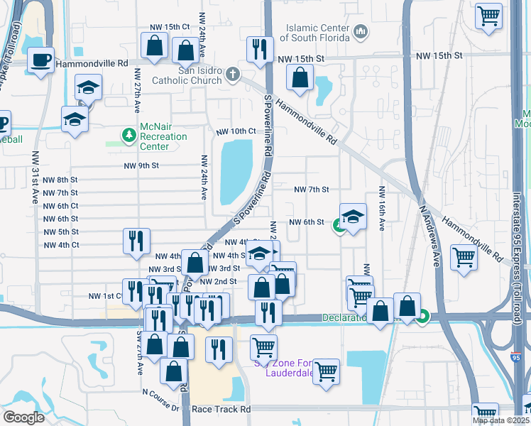 map of restaurants, bars, coffee shops, grocery stores, and more near 2201 Northwest 5th Street in Pompano Beach