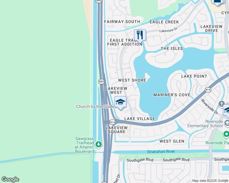 map of restaurants, bars, coffee shops, grocery stores, and more near 12650 Northwest 6th Street in Coral Springs