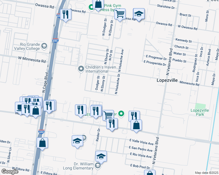 map of restaurants, bars, coffee shops, grocery stores, and more near 909 East Canela Avenue in Pharr