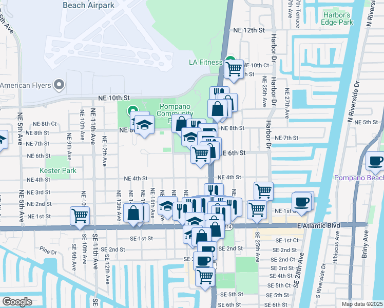 map of restaurants, bars, coffee shops, grocery stores, and more near in Pompano Beach