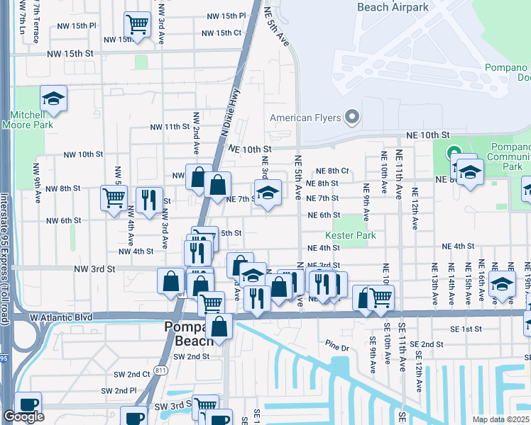 map of restaurants, bars, coffee shops, grocery stores, and more near 310 Northeast 6th Street in Pompano Beach