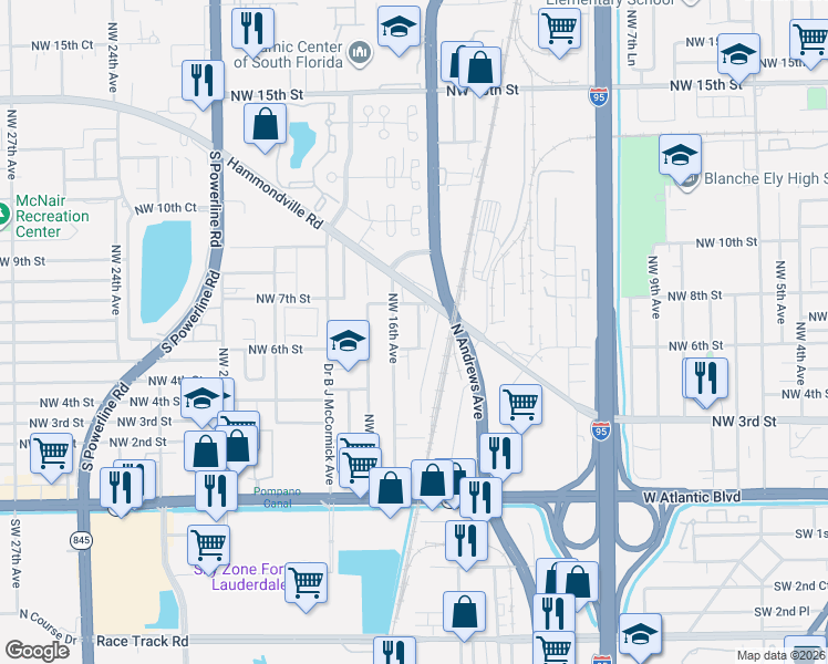 map of restaurants, bars, coffee shops, grocery stores, and more near 1404 Northwest 6th Street in Pompano Beach