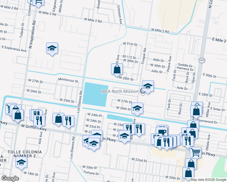 map of restaurants, bars, coffee shops, grocery stores, and more near 1106 West 27th Street in Mission