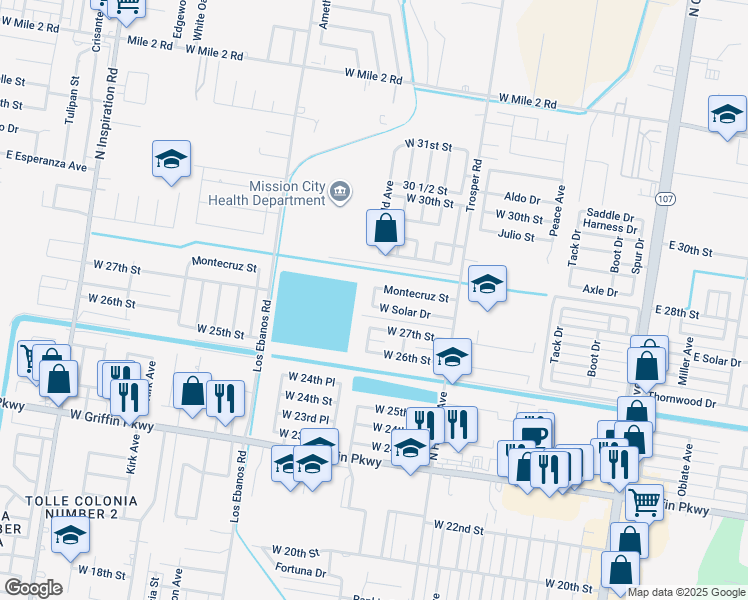map of restaurants, bars, coffee shops, grocery stores, and more near 1106 West 27th Street in Mission