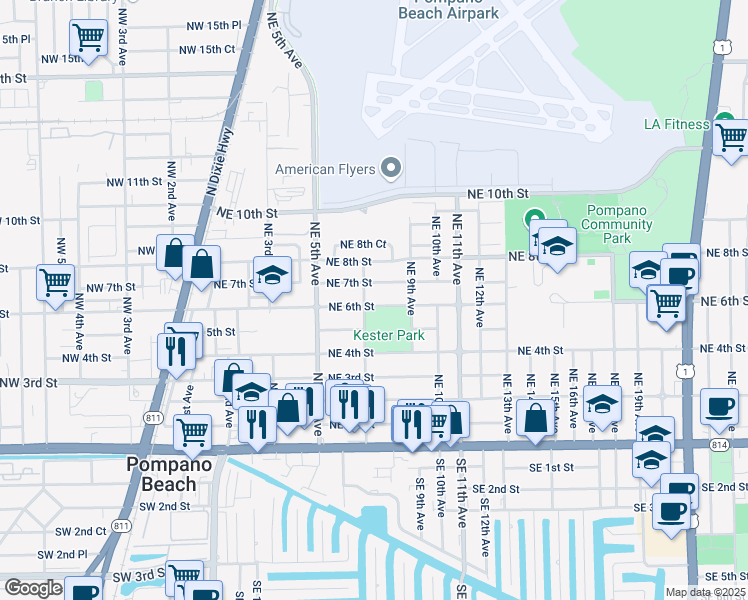 map of restaurants, bars, coffee shops, grocery stores, and more near 701 Northeast 7th Street in Pompano Beach