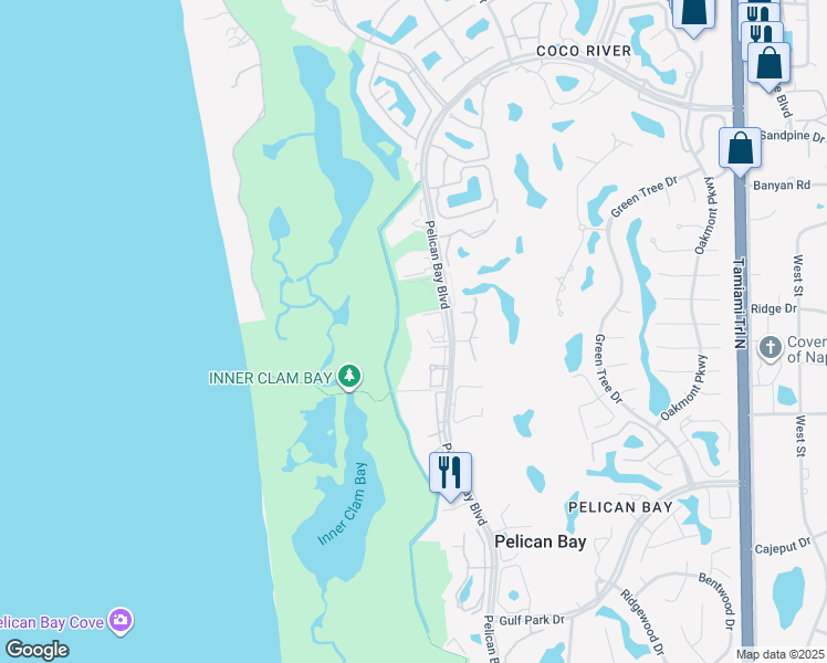 map of restaurants, bars, coffee shops, grocery stores, and more near 7277 Pelican Bay Boulevard in Naples