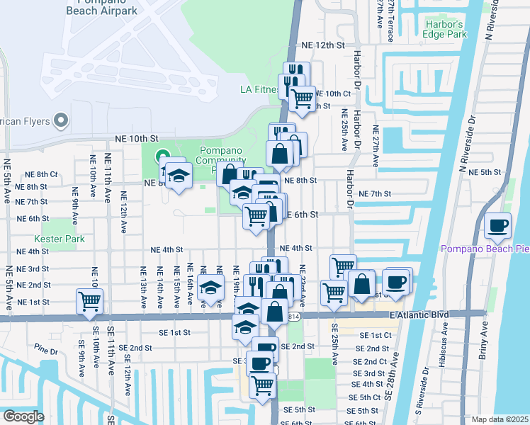 map of restaurants, bars, coffee shops, grocery stores, and more near 701 U.S. 1 in Pompano Beach
