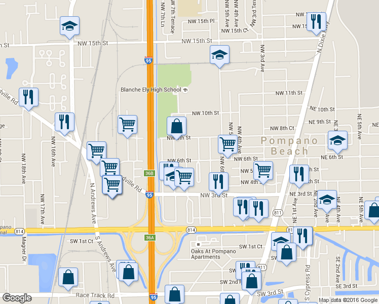 map of restaurants, bars, coffee shops, grocery stores, and more near 709 Northwest 7th Terrace in Pompano Beach