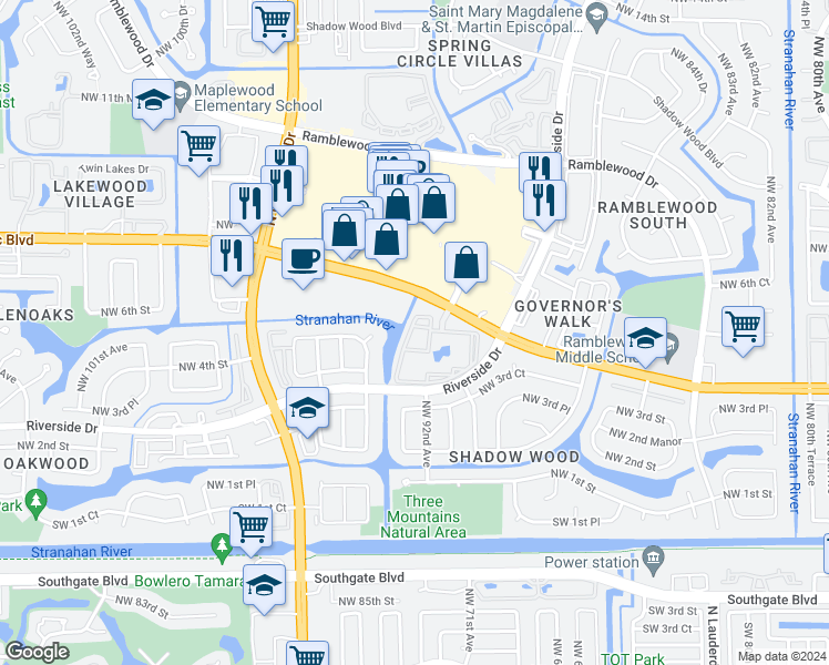 map of restaurants, bars, coffee shops, grocery stores, and more near 9288 West Atlantic Boulevard in Coral Springs