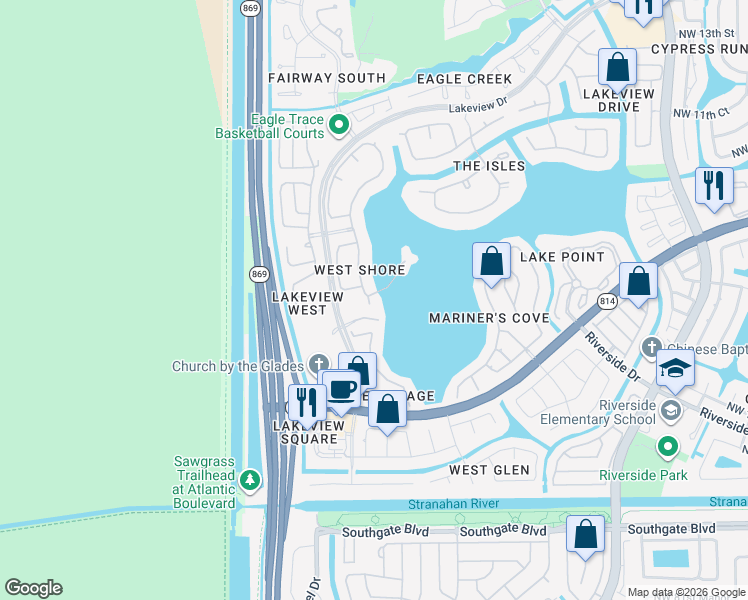 map of restaurants, bars, coffee shops, grocery stores, and more near 713 Northwest 123rd Drive in Coral Springs