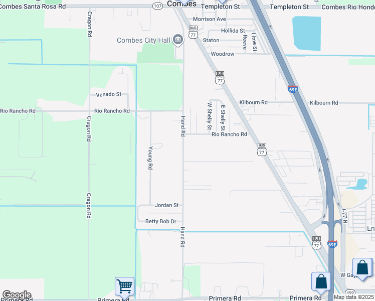 map of restaurants, bars, coffee shops, grocery stores, and more near 22102 Hand Rd in Harlingen