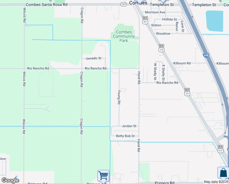 map of restaurants, bars, coffee shops, grocery stores, and more near 22106 Young Rd in Harlingen