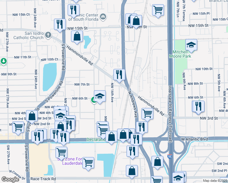 map of restaurants, bars, coffee shops, grocery stores, and more near 639 Northwest 16th Avenue in Pompano Beach