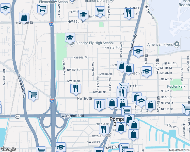 map of restaurants, bars, coffee shops, grocery stores, and more near 715 Northwest 5th Avenue in Pompano Beach