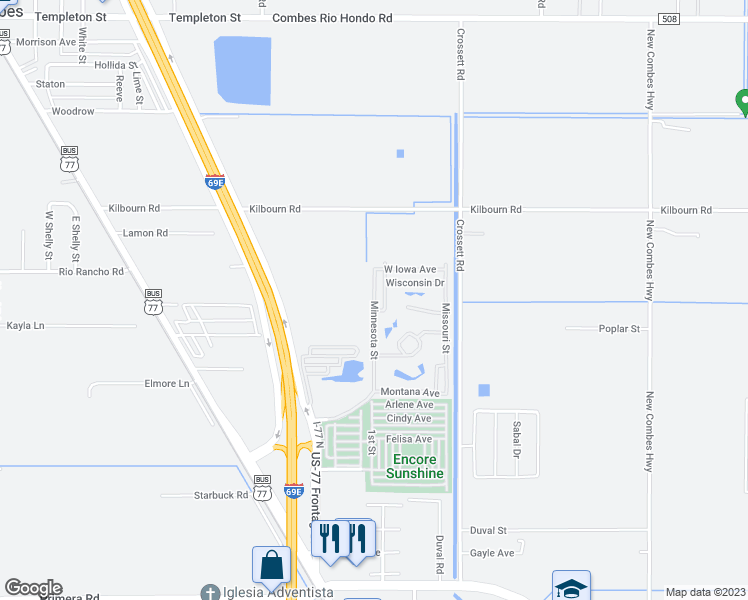 map of restaurants, bars, coffee shops, grocery stores, and more near 23 Minnesota St in Harlingen